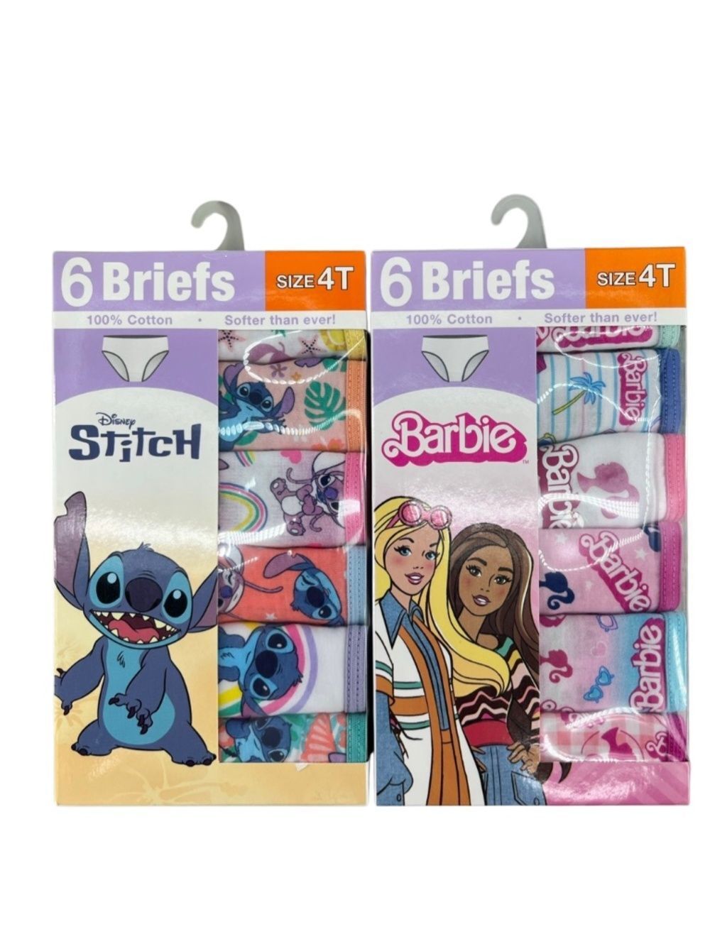 Toddler Cotton Stitch & Barbie Character Briefs Underwear 2, 6-Packs 4T